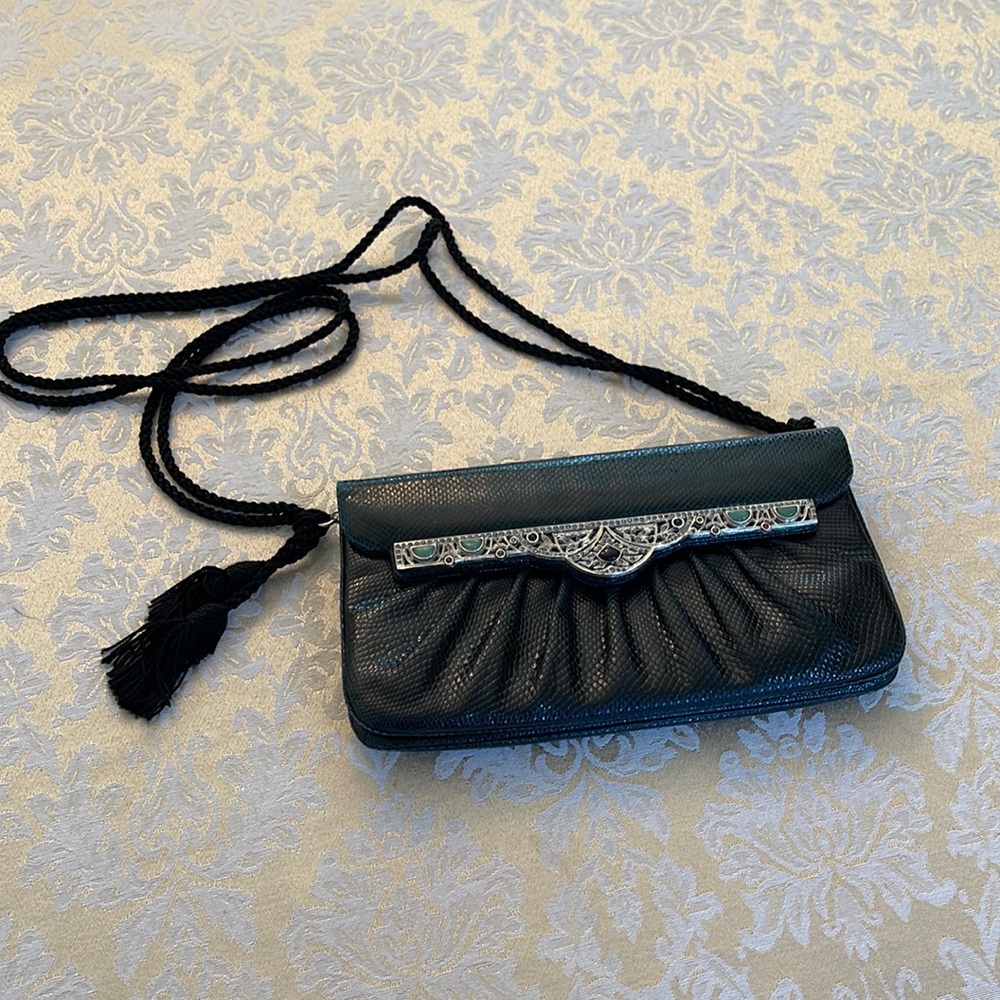 Judith Leiber vintage genuine leather shoulder/clutch bag with gemstones